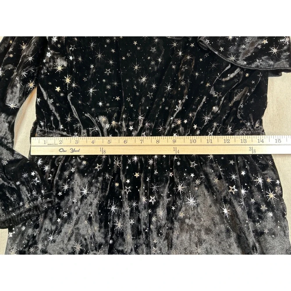 Justice Girls XL Plus Black Crushed Velvet Star Jumpsuit One Shoulder Wide Leg